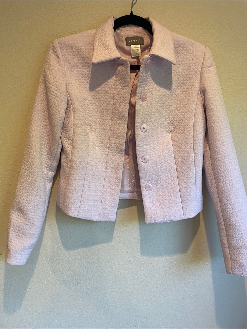 Kenar Pale Pink Textured Cropped Jacket - size 2 - Picture 3 of 5